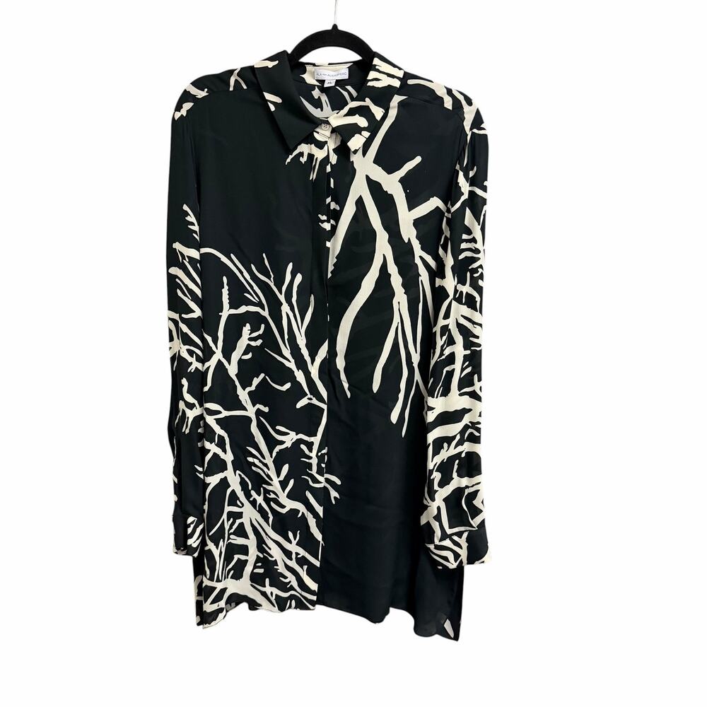 Ala Von Auersperg Pure Silk Black Cream Branch Print Tunic Top Womens XL AS IS